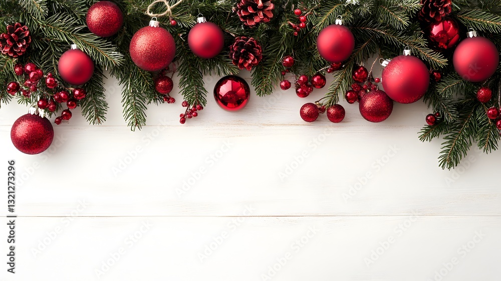 A festively decorated christmas tree adorned with shiny red ornaments creating a joyful holiday atmosphere A festively decorated christmas tree adorned with shiny red ornaments creating a joyful holiday atmosphere