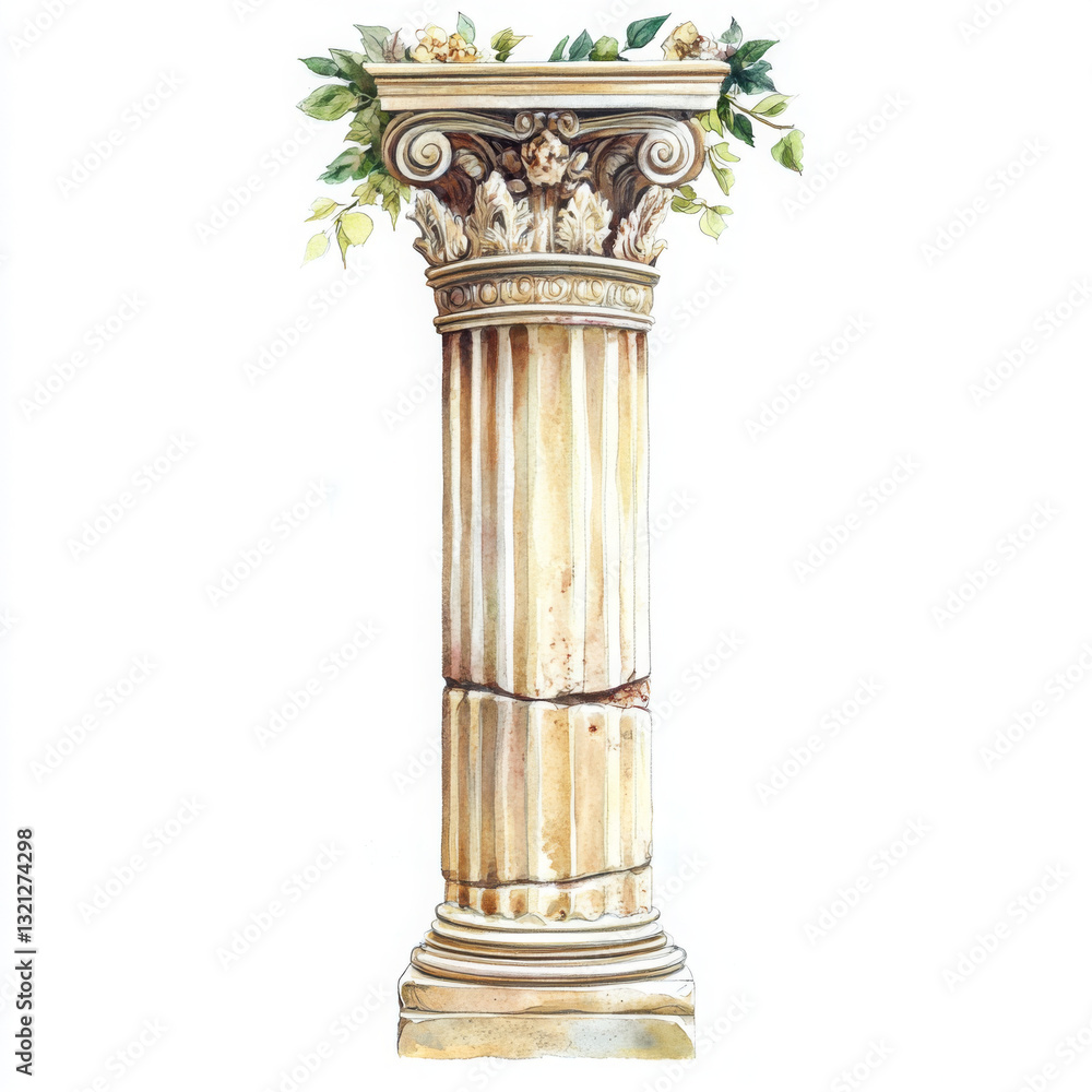 A tall white column with a leafy top A tall white column with a leafy top