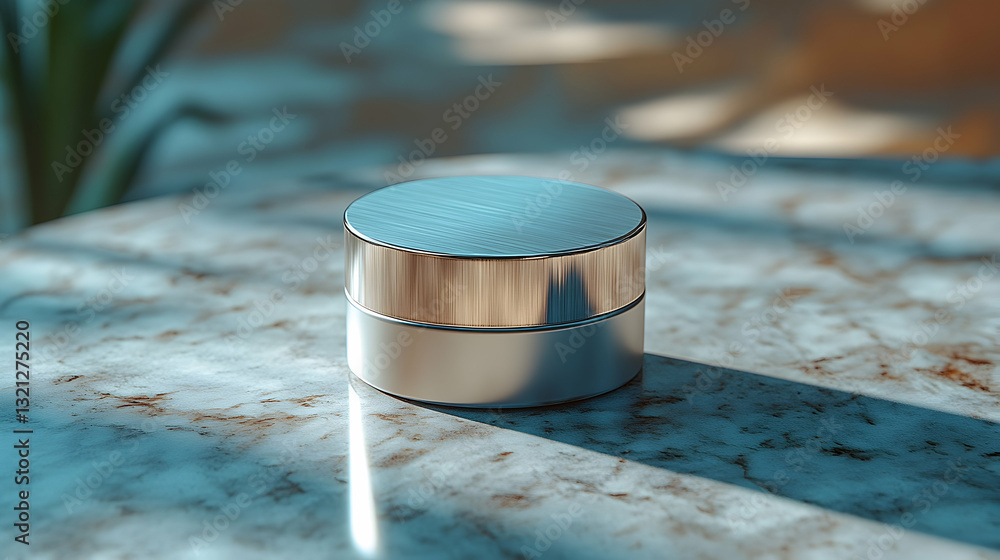 Elegant Cosmetic Cream Jar with Gold Lid on Marble Surface in Soft Lighting for Luxury Skincare Product Presentation and Mockup Packaging Elegant Cosmetic Cream Jar with Gold Lid on Marble Surface in Soft Lighting for Luxury Skincare Product Presentation and Mockup Packaging