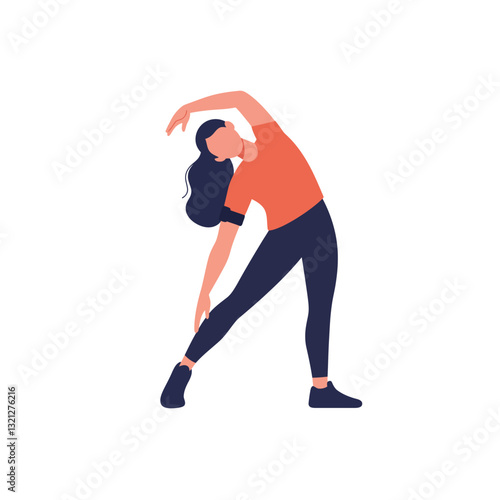 Woman stretching her side in a flat and minimal style vector illustration