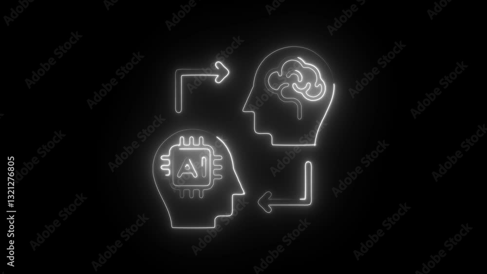 Glowing neon interaction icon isolated on black background. HD Video motion graphic animation Glowing neon interaction icon isolated on black background. HD Video motion graphic animation