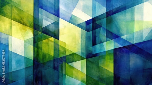 Abstract green blue geometric watercolor city backdrop
