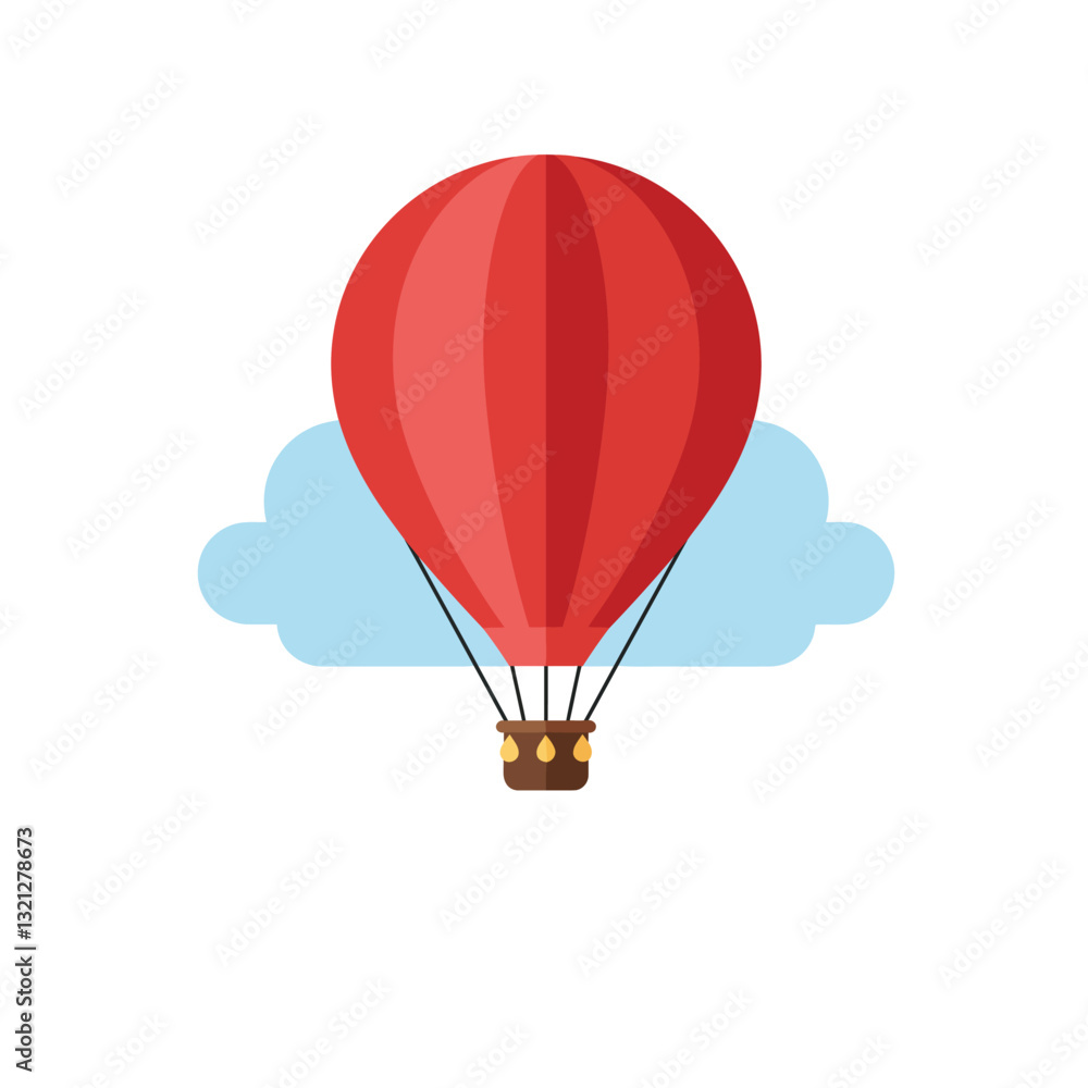 Naklejka premium Red hot air balloon floating in blue sky minimal vector illustration