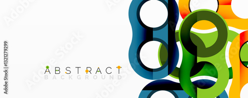 Abstract circle element composition with overlapping circular and tubular shapes featuring smooth gradients, transparency effects, and dynamic layering