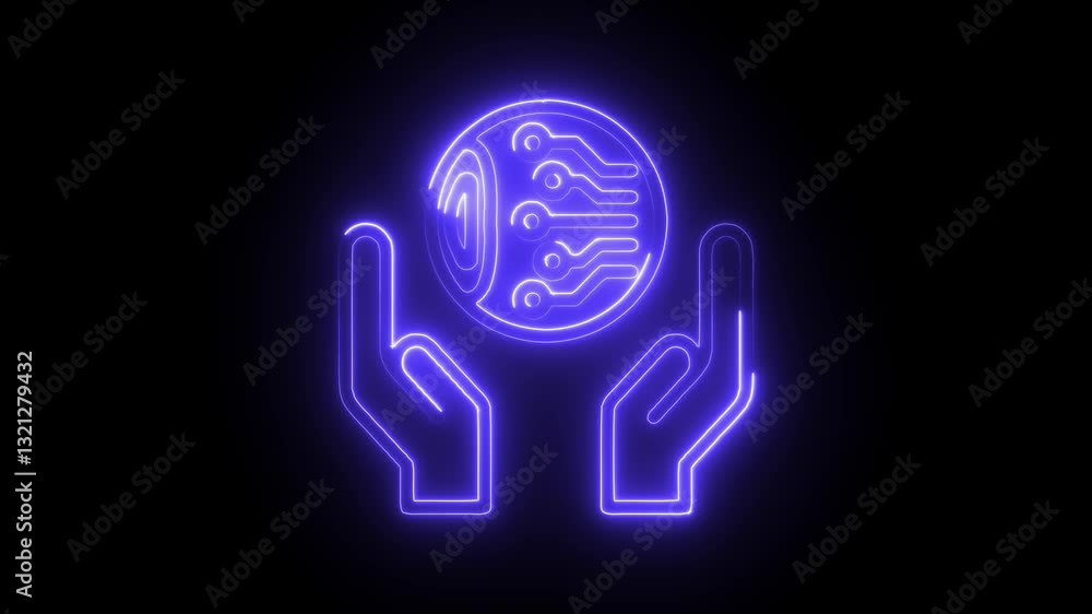 Glowing neon cybernetic icon isolated on black background. HD Video motion graphic animation Glowing neon cybernetic icon isolated on black background. HD Video motion graphic animation