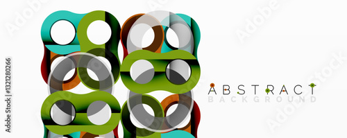 Abstract geometric pattern with interlocking circular and tubular shapes featuring smooth gradients, sharp contrasts, and dynamic layering