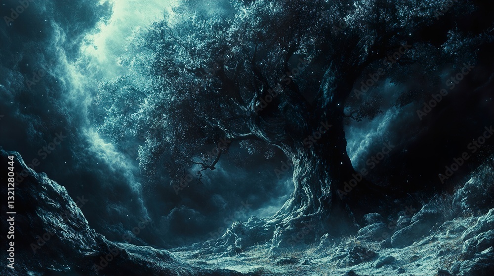 Mystical Night Tree: A Dark Fantasy Landscape Mystical Night Tree: A Dark Fantasy Landscape