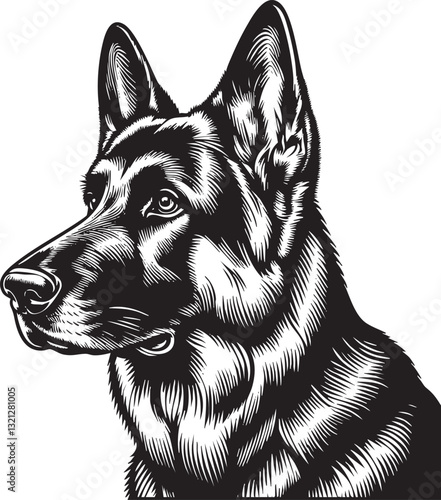 Black and White German Shepherd Vector Illustration