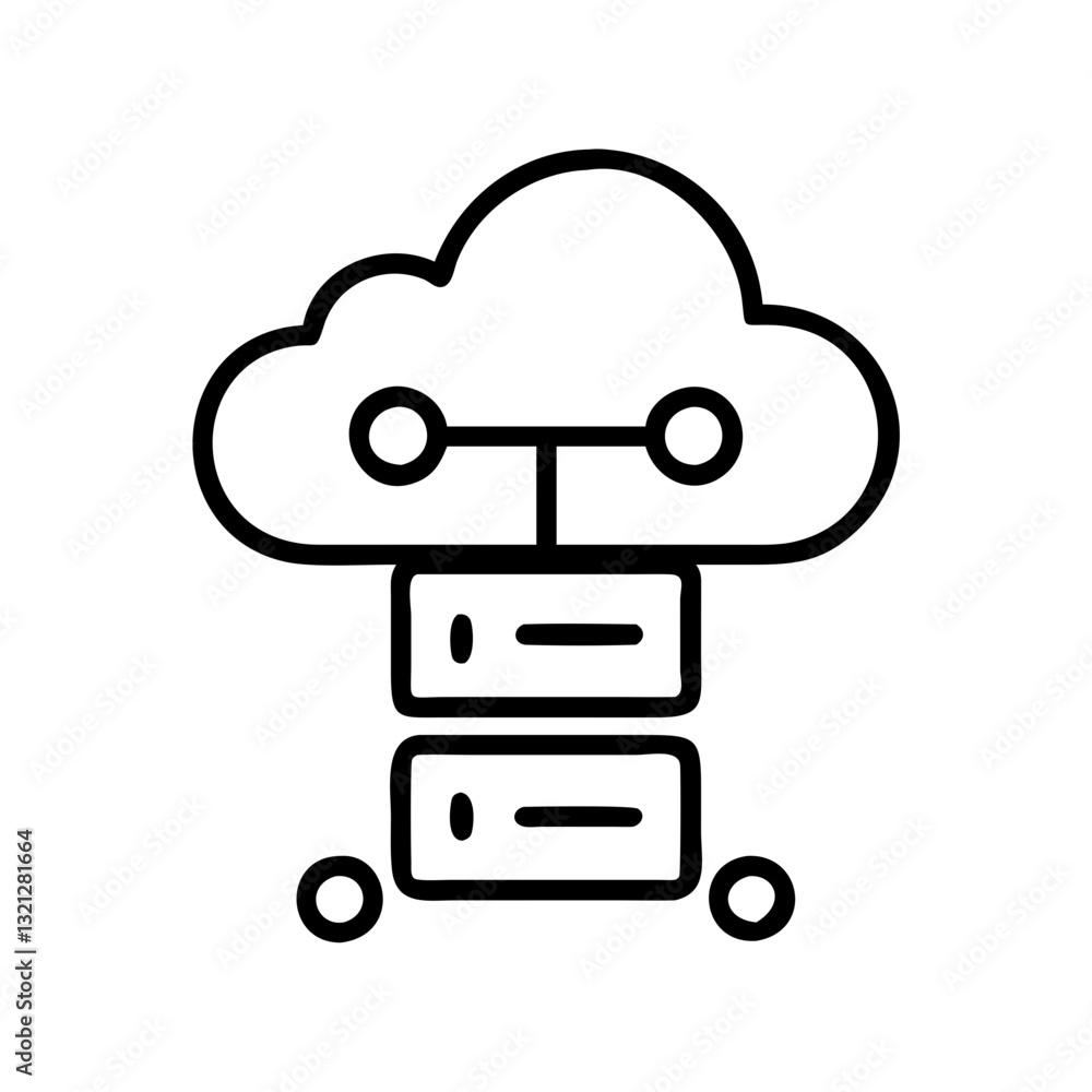 Cloud storage icon with server and connection lines in minimal style Cloud storage icon with server and connection lines in minimal style