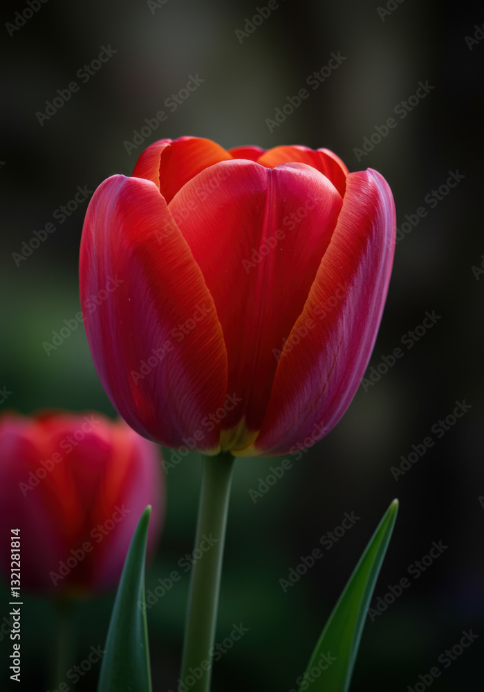 A vibrant red tulip is captured in stunning detail, showcasing its beauty and delicate form. A vibrant red tulip is captured in stunning detail, showcasing its beauty and delicate form.