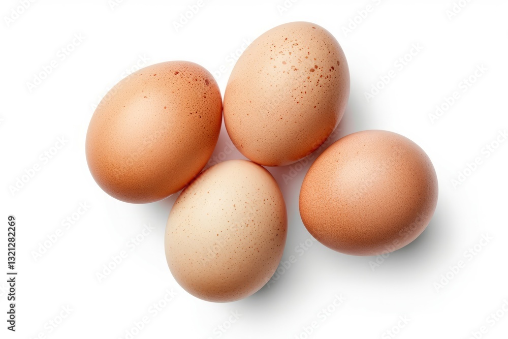 Few brown eggs on white background. Artificial intelligence image Few brown eggs on white background. Artificial intelligence image