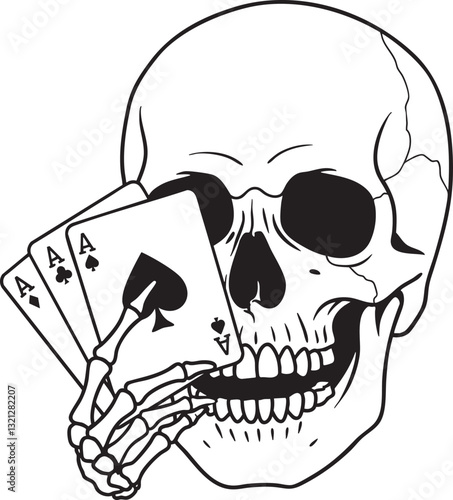 Skull Holding Aces Vector Illustration