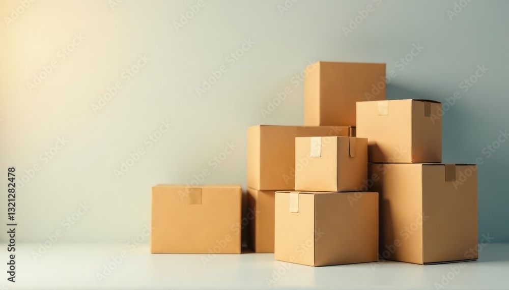 Stacked corrugated cardboard boxes, various sizes, rugated board, carton box Stacked corrugated cardboard boxes, various sizes, rugated board, carton box
