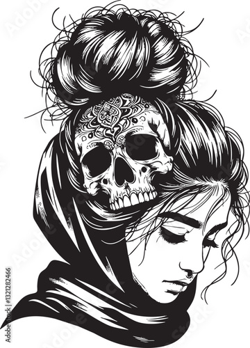  Woman with Skull Hairstyle Vector Illustration