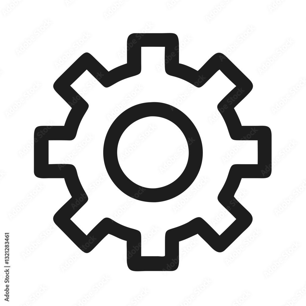 Bold black gear icon for mechanical design and engineering concepts with copy space Bold black gear icon for mechanical design and engineering concepts with copy space