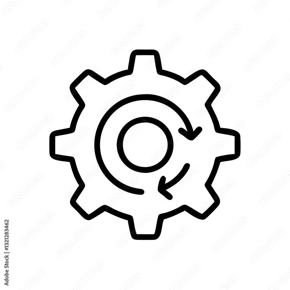 Gear icon with circular arrow illustrating motion and mechanical processes for engineering concepts with copy space Gear icon with circular arrow illustrating motion and mechanical processes for engineering concepts with copy space