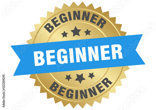beginner. beginner round blue and gold label isolated on transparent background