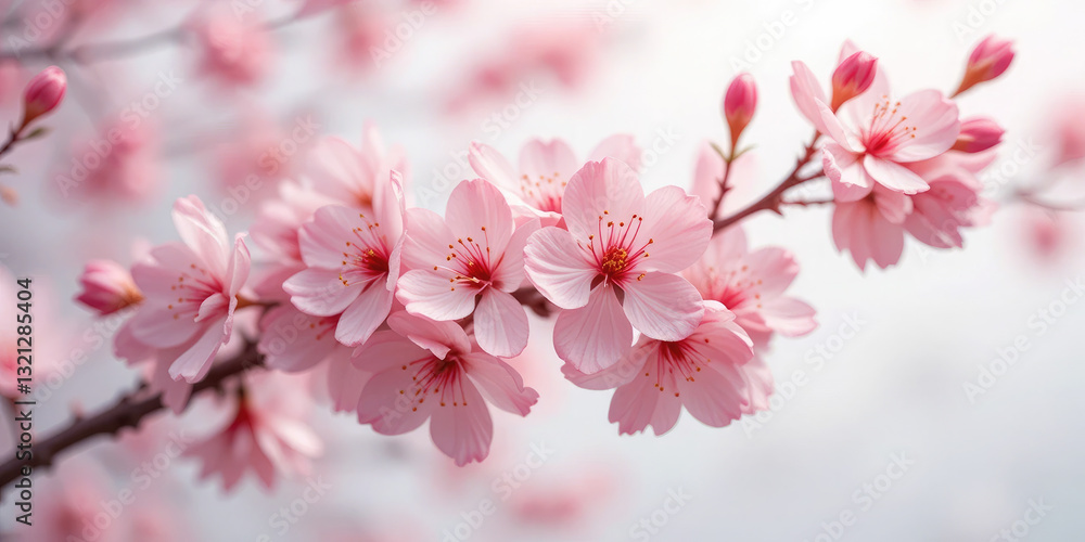 Pink Cherry Blossom in Spring Isolated On White Background. Pink Cherry Blossom in Spring Isolated On White Background.