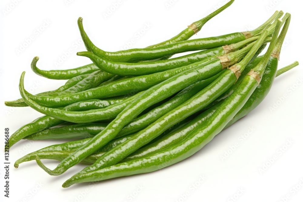 Fresh Green Chili Peppers on White Background Fresh Green Chili Peppers on White Background