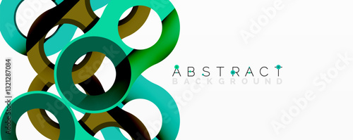 Abstract geometric pattern with interlocking circular and tubular shapes featuring smooth gradients, sharp contrasts, and dynamic layering