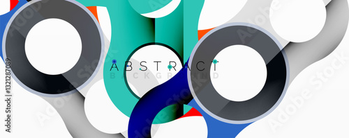 Abstract circle element composition with overlapping circular and tubular shapes featuring smooth gradients, transparency effects, and dynamic layering