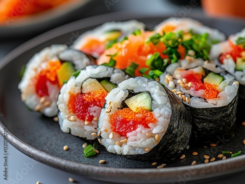 Delicious Japanese Sushi Rolls: Fresh, Tasty, and Colorful Cuisine with Authentic Flavor