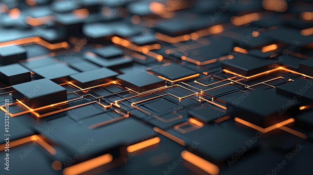 Obraz premium Geometric pattern design abstract background idea. Abstract digital pattern with glowing lines and dark geometric shapes, modern and futuristic.