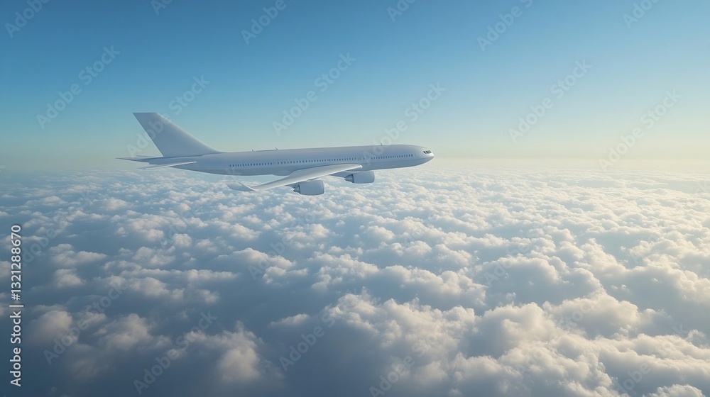 White Passenger Jet Above Cumulus Clouds White Passenger Jet Above Cumulus Clouds