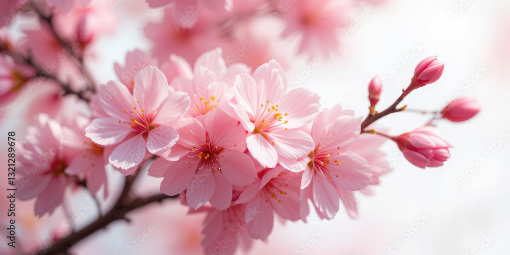 Pink Cherry Blossom in Spring Isolated On White Background. Pink Cherry Blossom in Spring Isolated On White Background.
