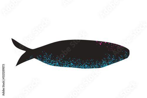 Simple fish. Sardine textured element. Salmon or anchovy silhouettes. Undersea animal. Vector hand drawn cutout collage illustration isolated on white background.