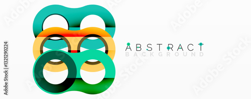 Abstract circle element composition with overlapping circular and tubular shapes featuring smooth gradients, transparency effects, and dynamic layering
