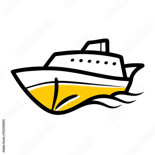 Stylized yellow speedboat icon, fast maritime transport, luxury water travel, adventure photo