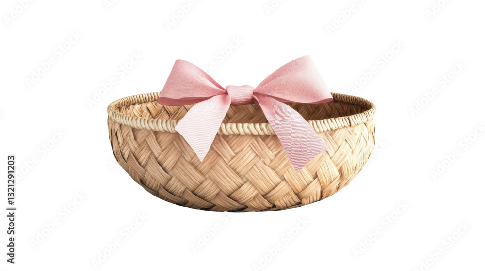 Obraz premium asian and chinese styled elegant woven basket with ribbon isolated on white background