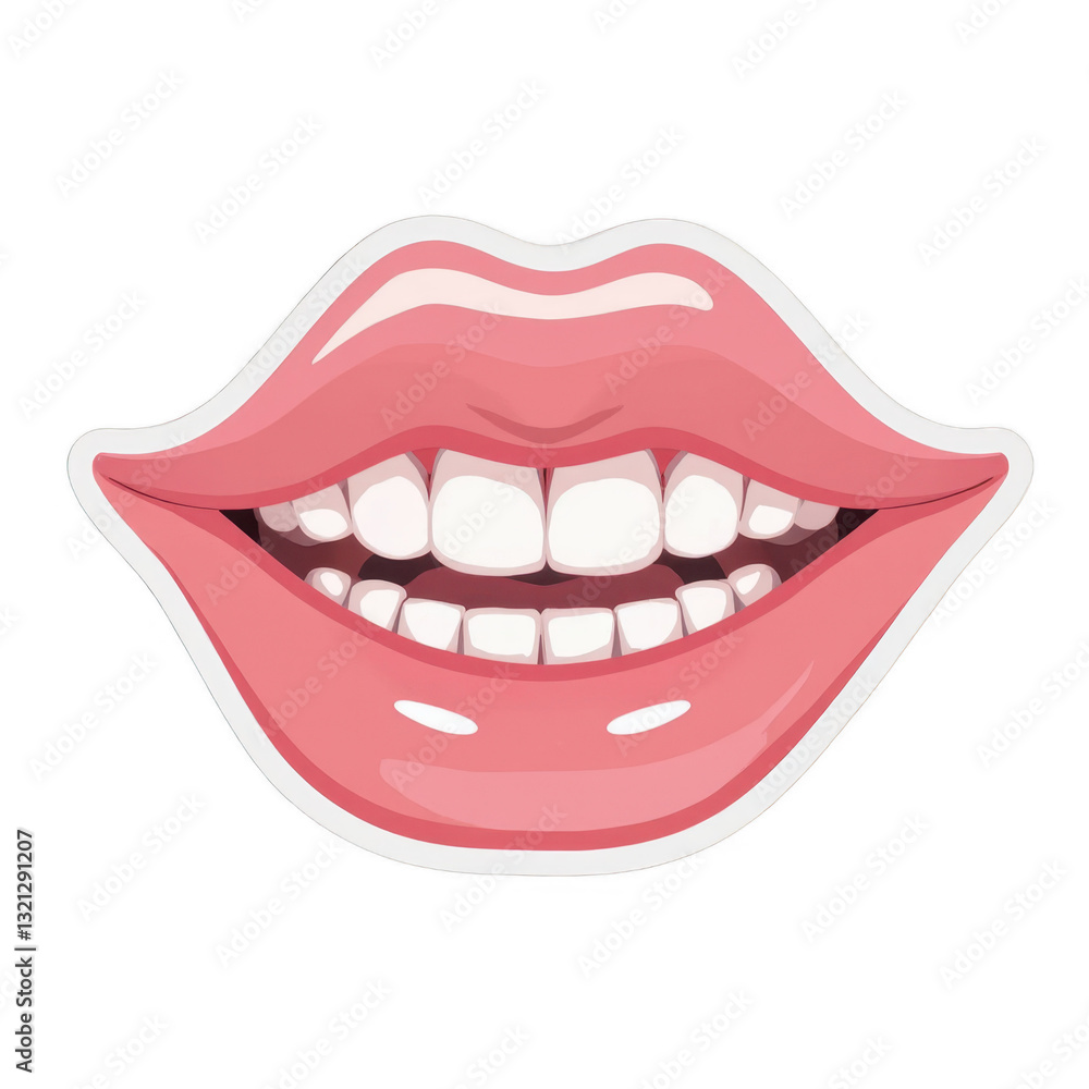 Playful smile graphic, vibrant pink lips with gleaming white teeth, ideal for beauty or dental promotions. Isolated on white background or PNG Playful smile graphic, vibrant pink lips with gleaming white teeth, ideal for beauty or dental promotions. Isolated on white background or PNG