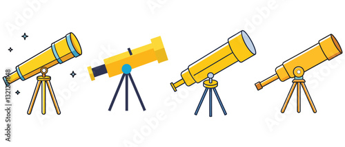 Yellow Telescopes on Tripods Set – Astronomy and Stargazing Icons