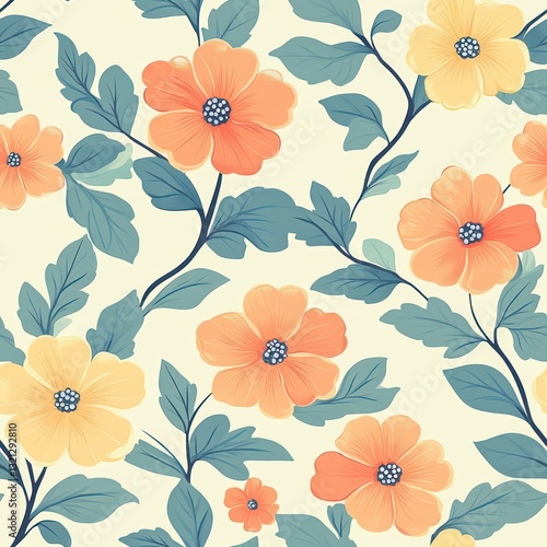 Wallpaper Mural Seamless decorative and beautiful flowers for spring time pattern Torontodigital.ca