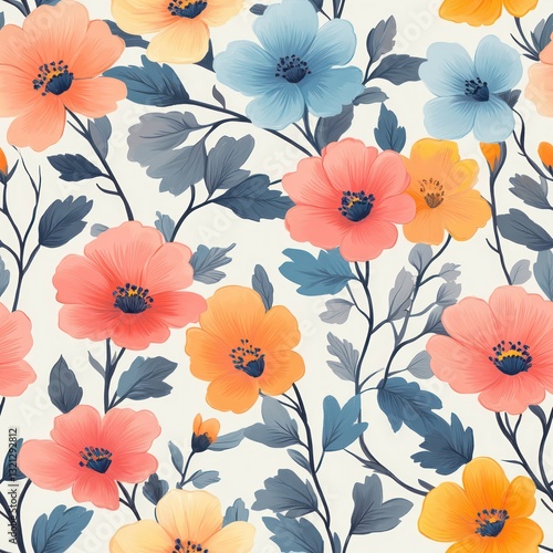 Wallpaper Mural Seamless decorative and beautiful flowers for spring time pattern Torontodigital.ca