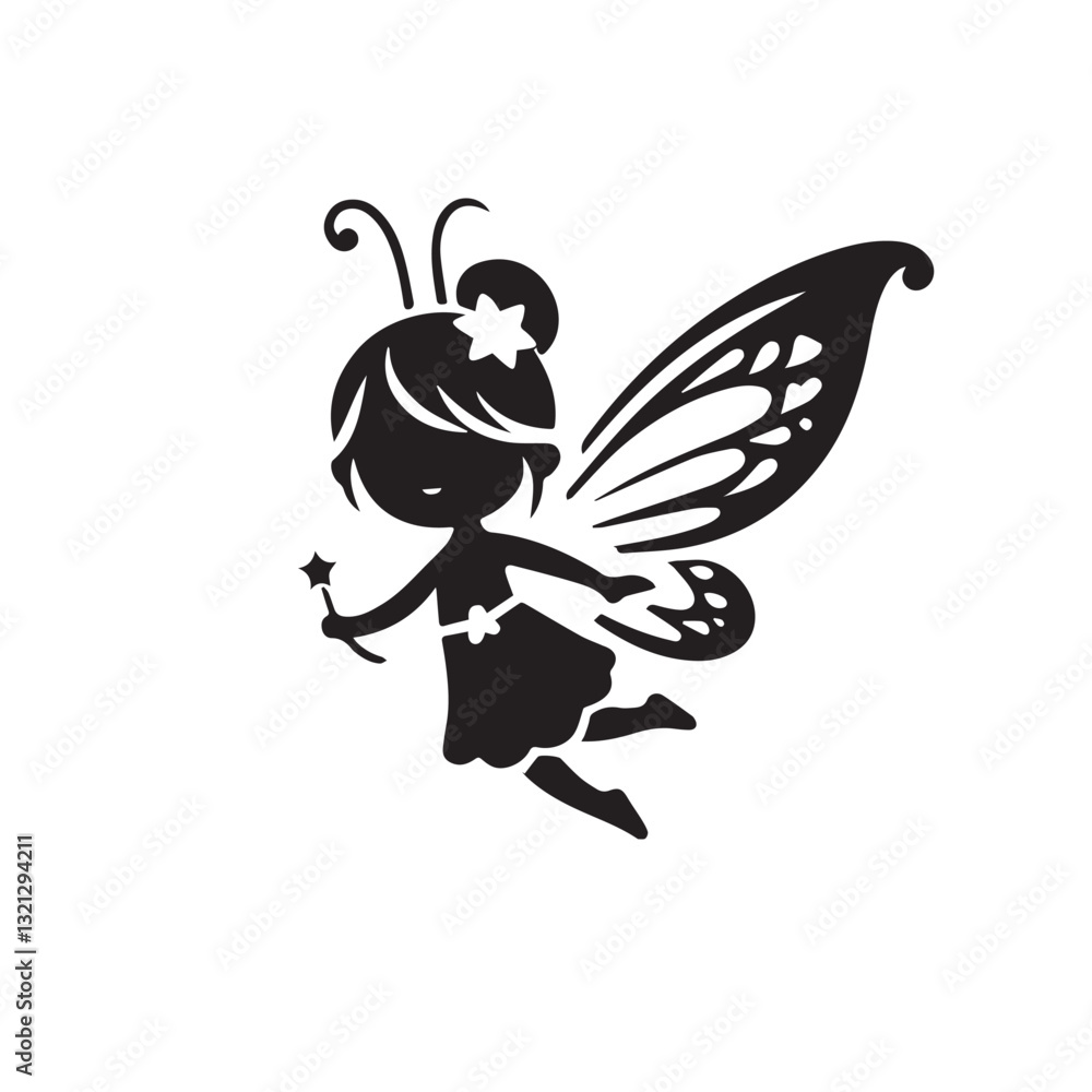 Fototapeta premium Fairy Silhouette vector silhouette. Cute fairy logo, icon design.