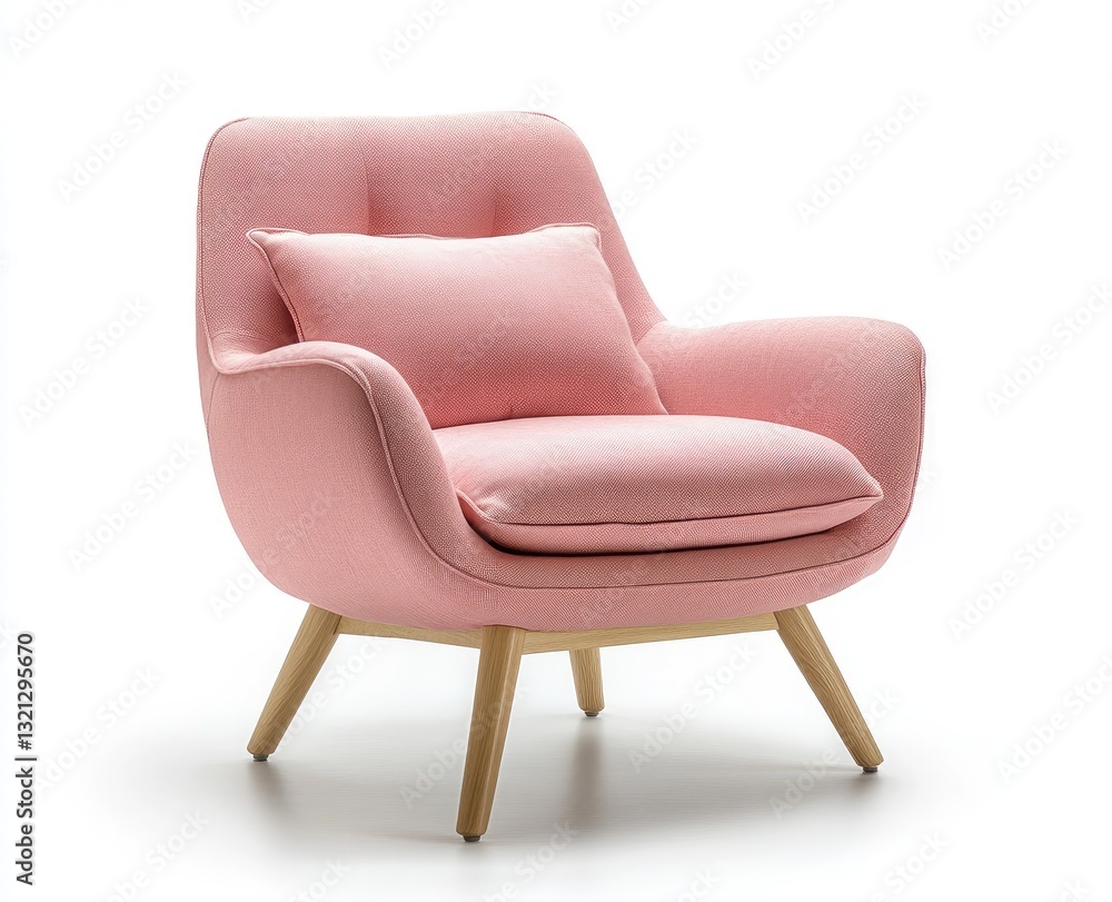Pink upholstered armchair with wooden legs Pink upholstered armchair with wooden legs