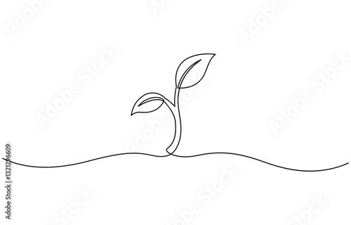 Continuous one line drawing of growing plant. Vector illustration, Growth, seedling, gardening concept single line. Editable outline.
