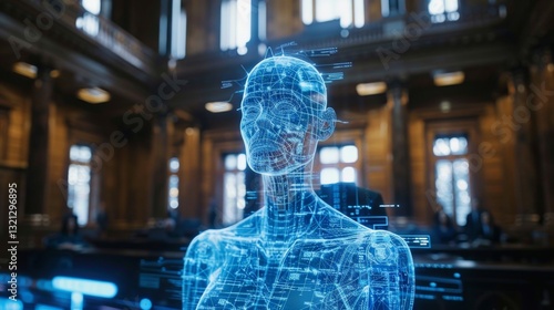 Wallpaper Mural Virtual hologram representation of justice emerges in an advanced judiciary environment during a futuristic trial Torontodigital.ca