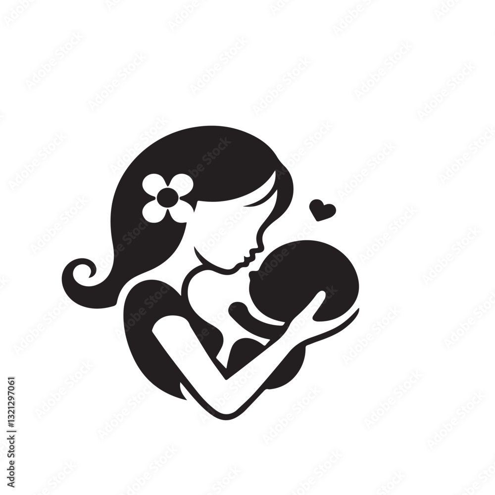 Mother and baby vector silhouette. Happy mom with baby vector design. Mother and baby vector silhouette. Happy mom with baby vector design.