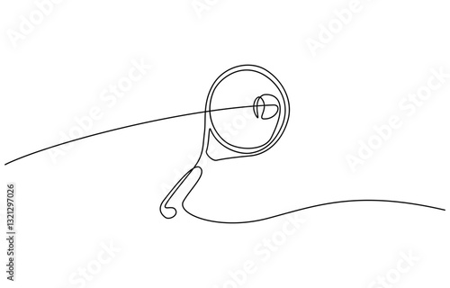One line continuous tennis ball and racket. Sport competition game tennis ball vector illustration, Continuous one line drawing table tennis racket. Sport, match concept. Single line drawing.