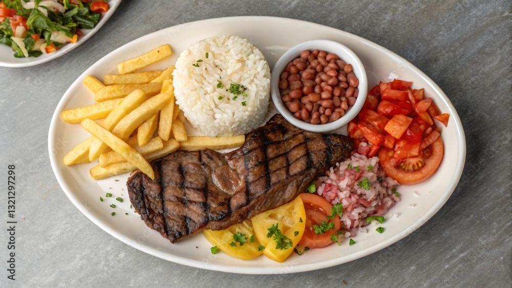 Authentic Brazilian Churrasco Plate with Grilled Steak and Traditional Sides Authentic Brazilian Churrasco Plate with Grilled Steak and Traditional Sides