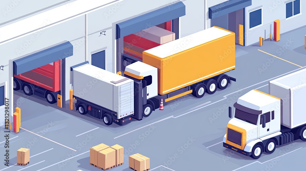 Fototapeta premium Colorful Illustration of Logistics Operation at a Warehouse Dock