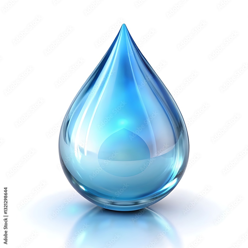 A Pristine, Translucent Teardrop Of Clear Blue Water, Reflecting Light With A Vibrant, Almost Ethereal Glow Against A Stark White Background A Pristine, Translucent Teardrop Of Clear Blue Water, Reflecting Light With A Vibrant, Almost Ethereal Glow Against A Stark White Background