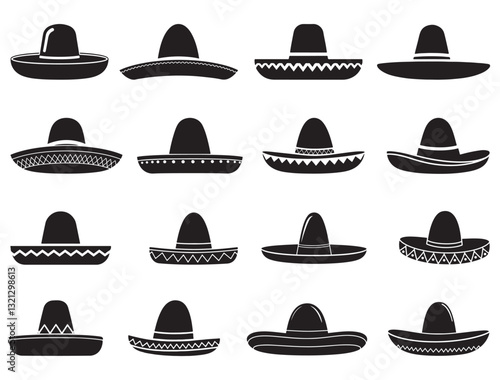 SOMBREROS SILHOUETTE WHITE BACKGROUND