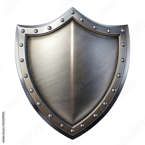 A Stalwart Metallic Shield, Symbol Of Unwavering Protection And Resilience, Boasts A Riveted Border And Brushed Metal Texture
