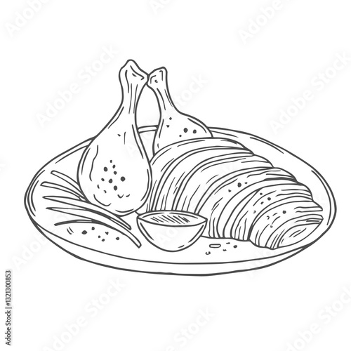 Peking duck ink doodle illustration. Asian food vector. Traditional chinese dish fried poultry