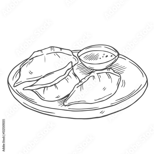 Dumpling or vareniki isolated on a white background. Doodle style flat vector illustration.